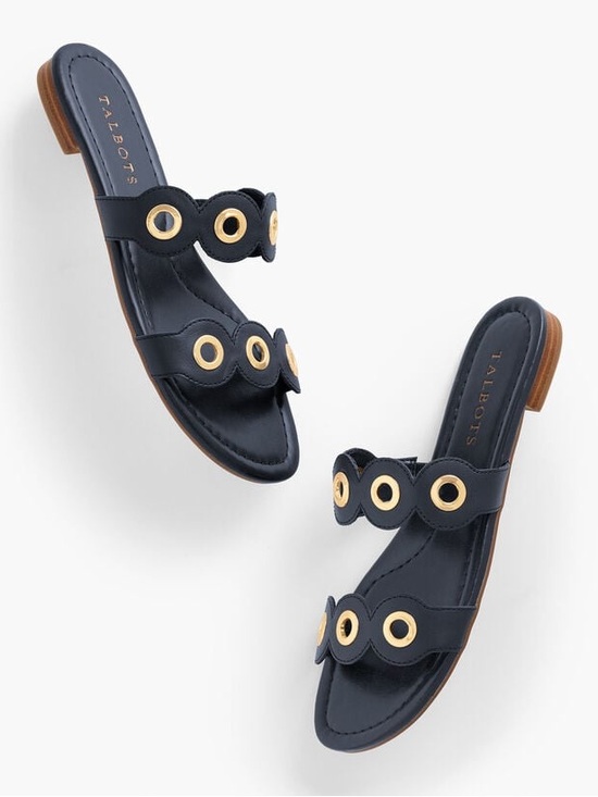 Shoes - Talbots CAMY EYELET NAPPA SLIDE Sandals - size 8 - navy blue